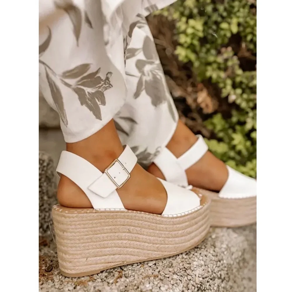 Soludos White Espadrille Wedge Sandals